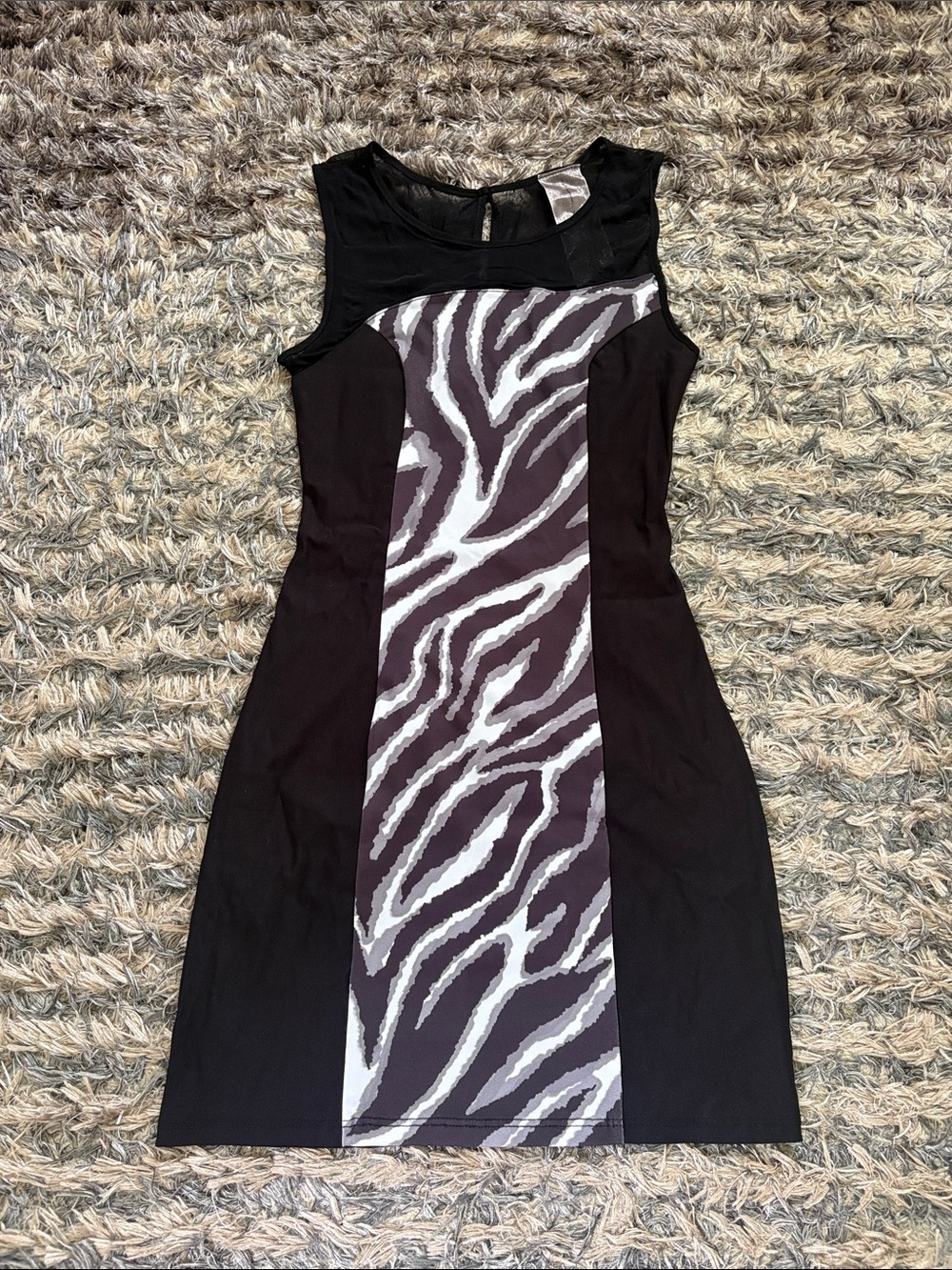 Moon Collection Black Mini Dress with Gray Zebra Panel